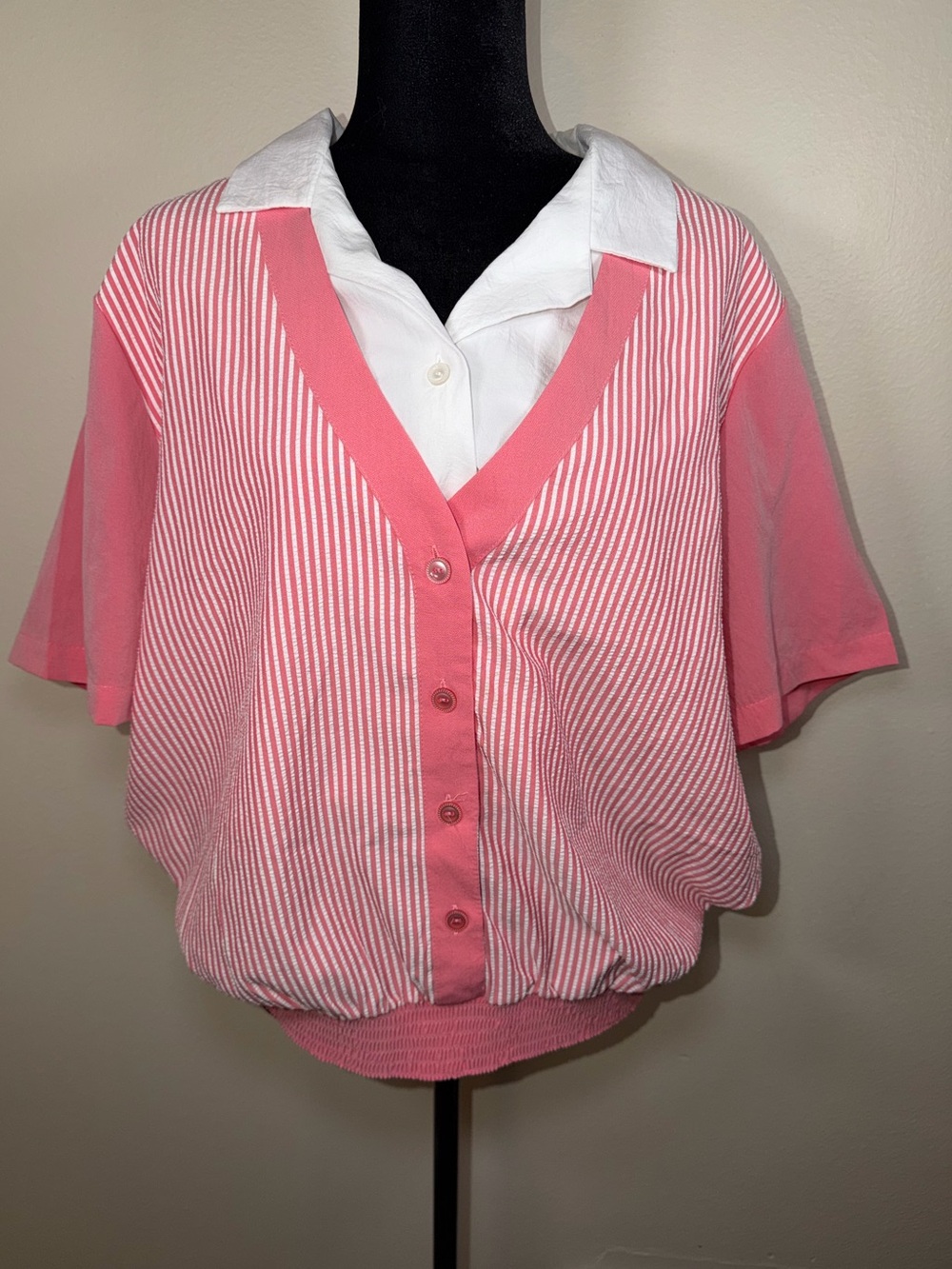 Vintage 90’s Alfred Dunner Pink Stripes Layered Retro Cottage Grandma Top